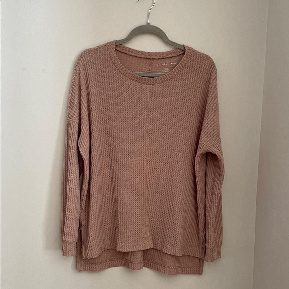 American Eagle Dusty Rose Long Sleeve Oversized Waffle Shirt. Small